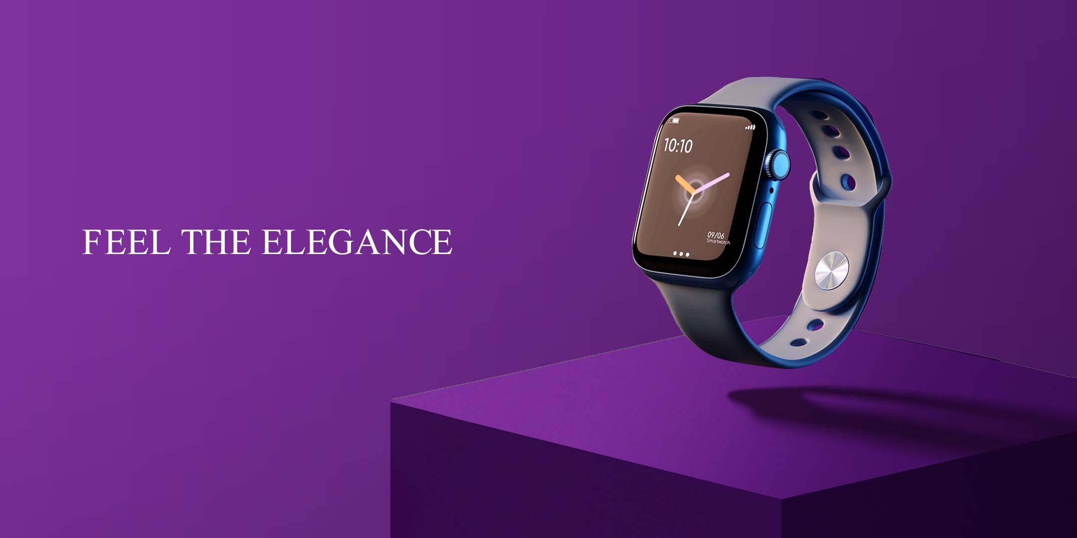 a smart watch on a purple surface, Serif banner