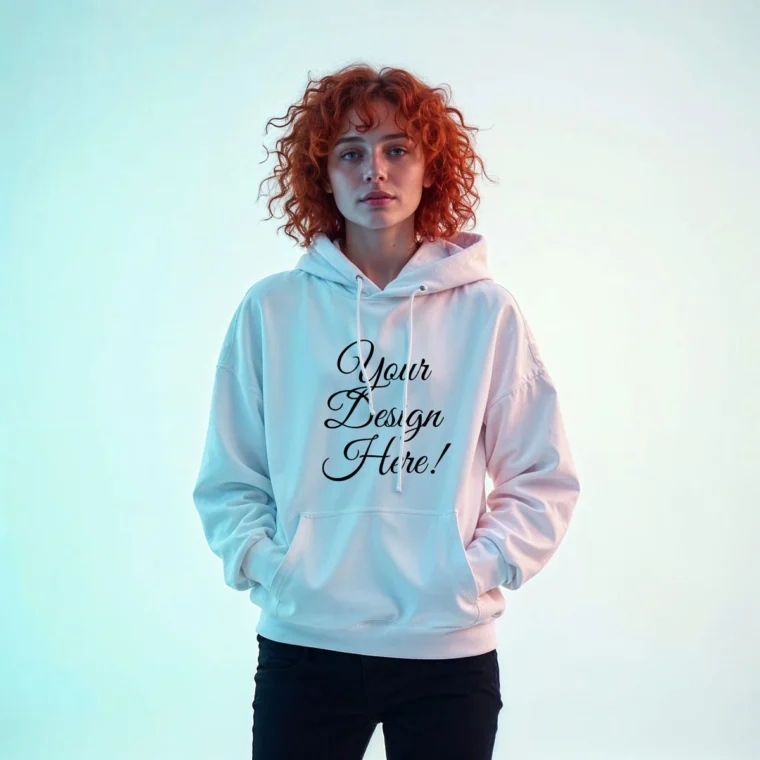 Female Wearing White Hoodie Mockup