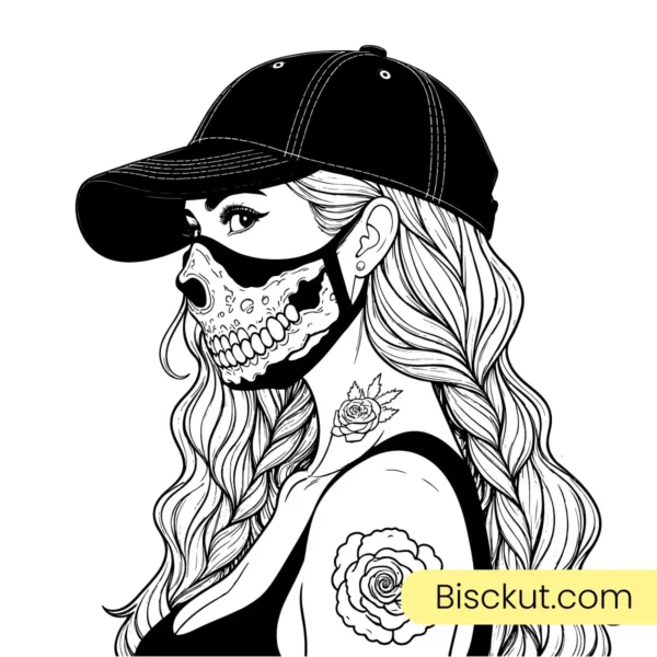 Woman with Tattoo Line Art | Chicano style art