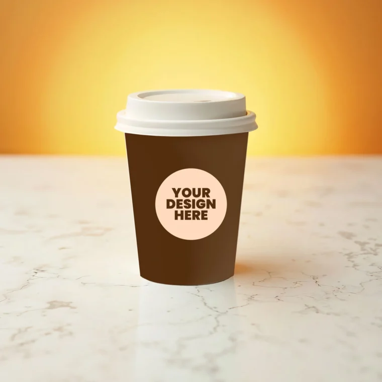 Coffee cup mockup featuring customizable design space for branding and artwork.