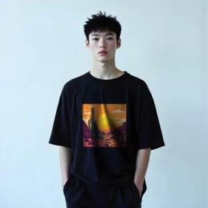 Korean Guy Black T-Shirt Mockup