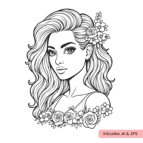 Psychedelic Woman Line Art download