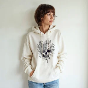 Short Hair Girl Wearing White Hoodie Mockup