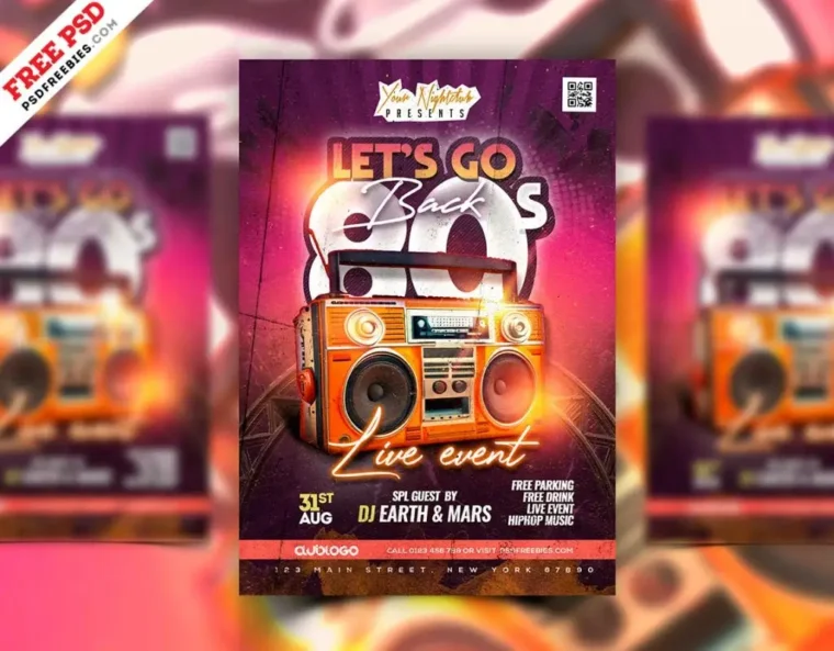 Retro 80's Poster Design - Vintage Flyer Template