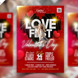 Valentine’s Day Night Party Fest Flyer PSD Template