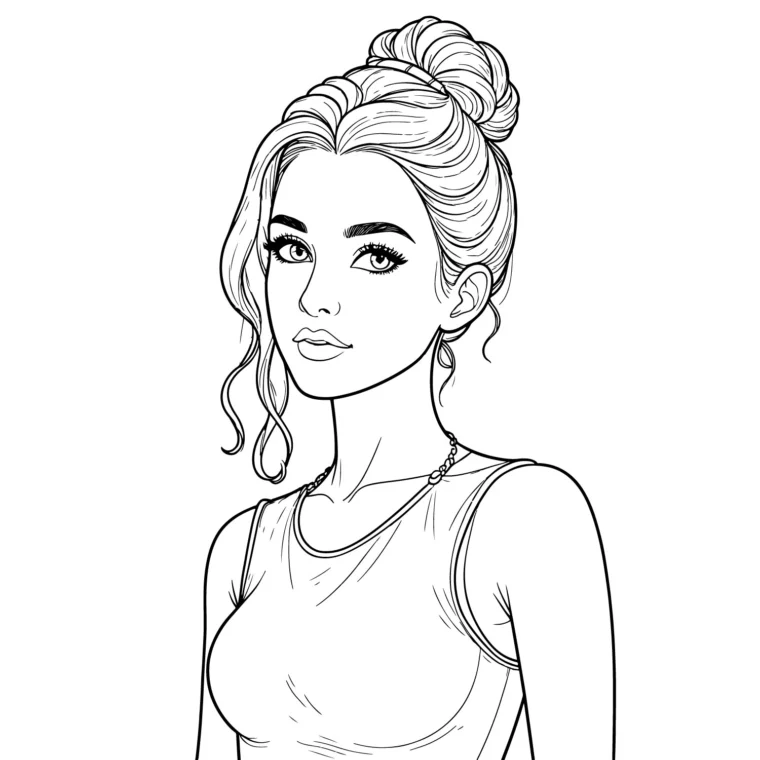 Woman with Bun Hairstyle Line Art download