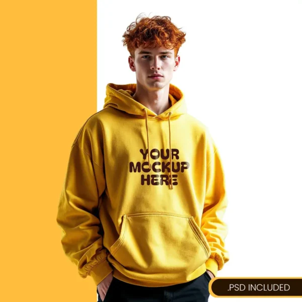 Male Yellow Hoodie Mockup