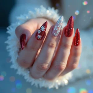 Red Nails Art for Christmas