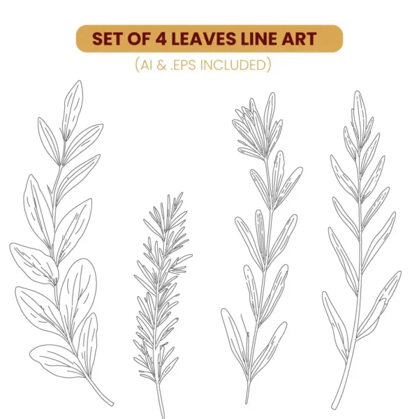 Set of 4 Leaves Line Art download