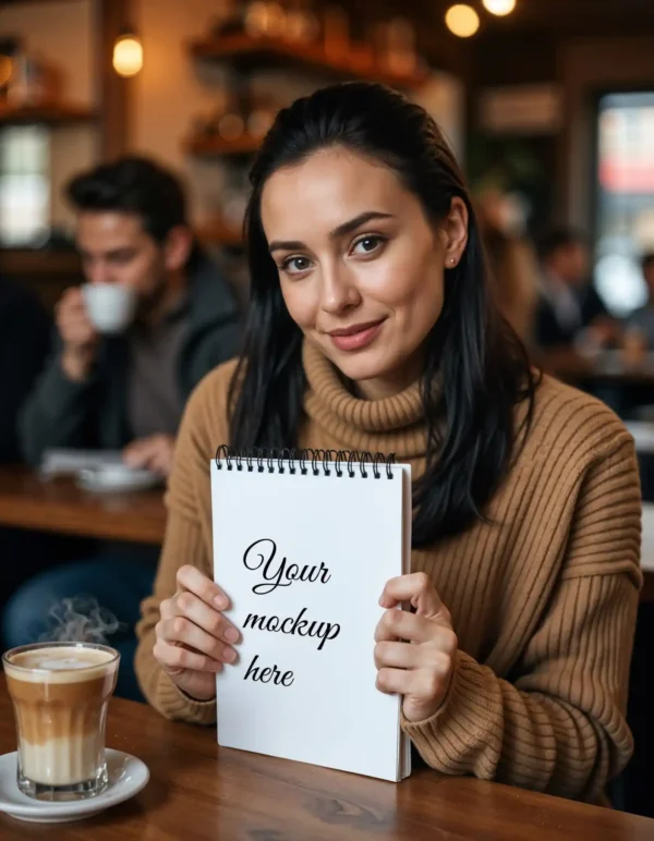 woman holding notebook mockup psd download