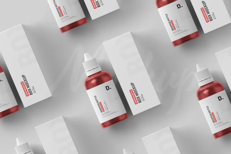 Serum Drop Bottle Packaging Mockup Set