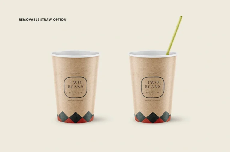 3 Coffee Craft Paper Cup Mockup PSD - Image 3