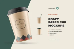 3 Coffee Craft Paper Cup Mockup PSD