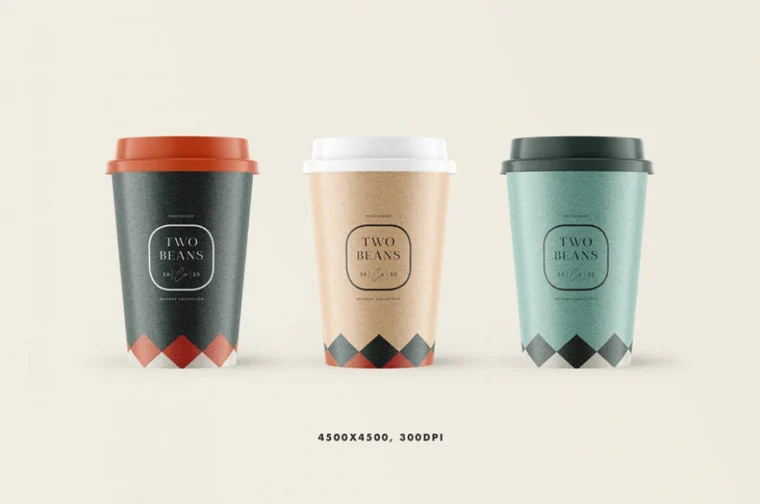 3 Coffee Craft Paper Cup Mockup PSD - Image 2