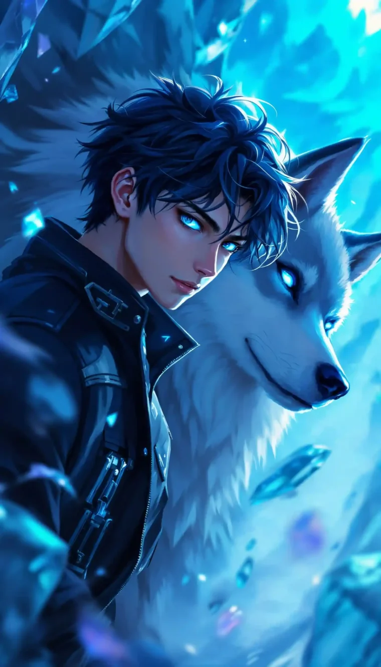 4K Anime Style Guy with Wolf Wallpaper