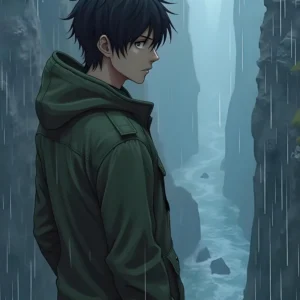 Anime-Style Rainy Cliff iPhone Wallpaper