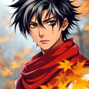 4k Cute Anime Boy in Autumn Leaves Wallpaper