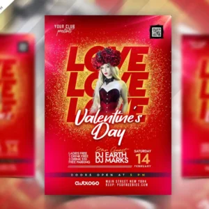 Elegant Valentine Club Party Flyer PSD Template Pink Themed