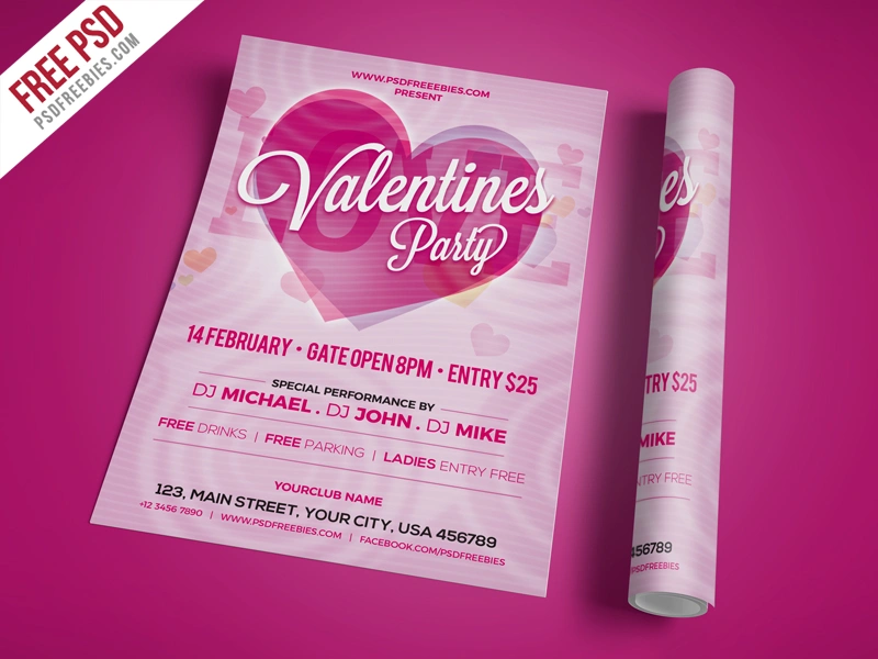 Elegant Valentine Party Invitation PSD Template