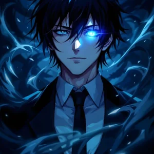 Mysterious Blue-Eyed Anime Boy 4K Wallpaper for Mobile