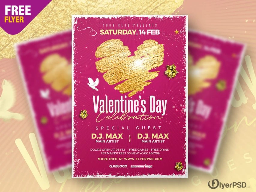 Valentine Day Party Celebration Flyer PSD