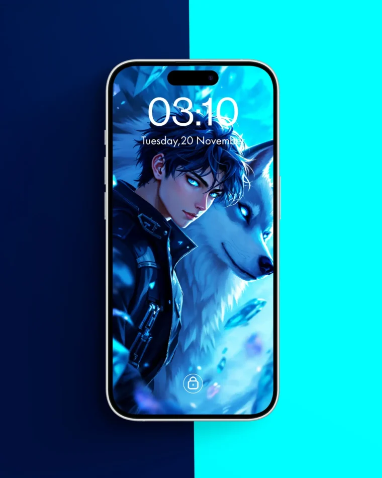 4K Anime Style Guy with Wolf Wallpaper