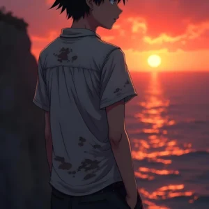 Anime Aesthetic iPhone Wallpaper – Boy on Cliff Overlooking Sea Shore