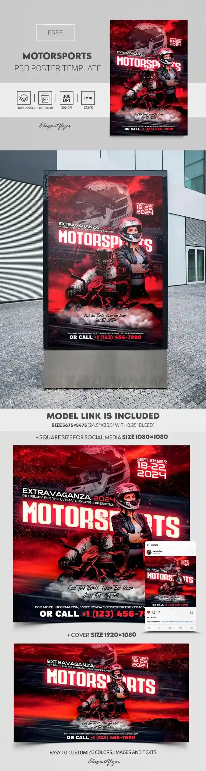 Motor racing poster template in PSD with customizable design and text for event promotion.