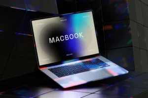 Free Neon Light MacBook Air Mockup