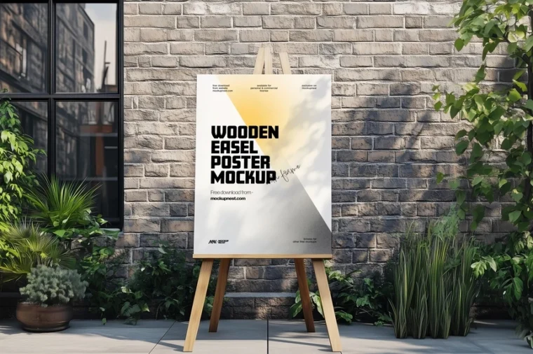 Free Outdoor Wooden Easel Standee Mockup