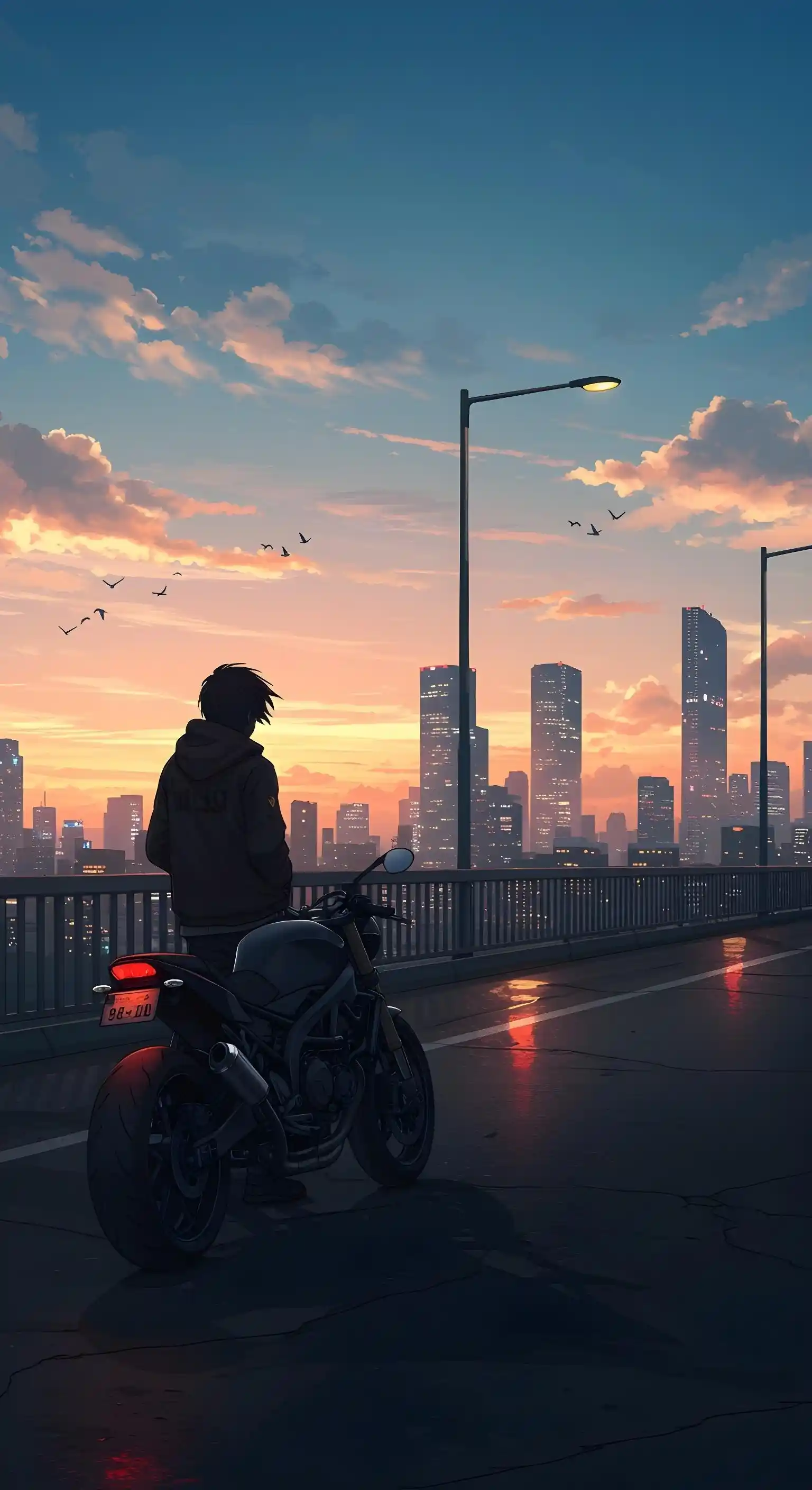 Lone Biker Anime Art Wallpaper