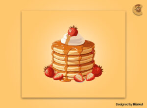 Free Delicious Pancakes with Syrup & Strawberries Vector Illustration