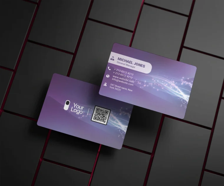 Free abstract business card PSD template with vibrant colors and modern geometric design, fully editable in CMYK for professional printing