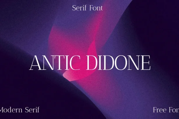 Elegant display of Antic Didone serif font showing uppercase, lowercase, and multilingual characters in a modern style.