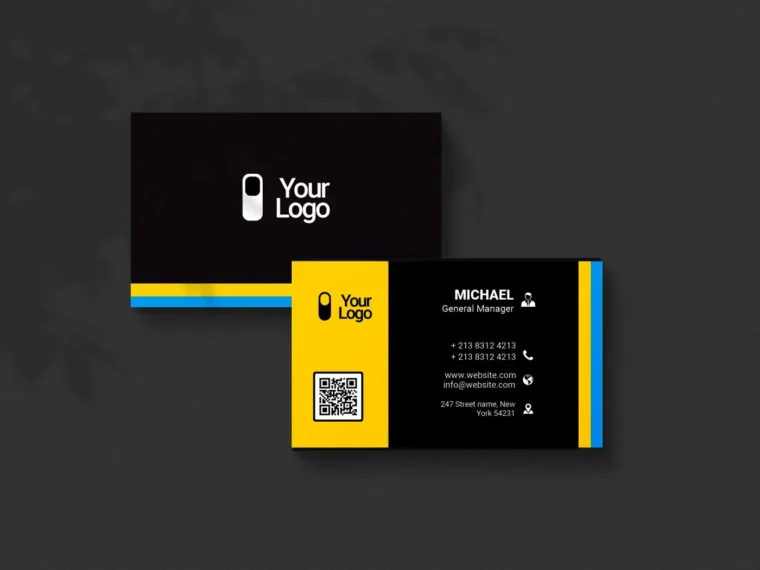 Clean business card PSD template with CMYK colors and modern layout.
