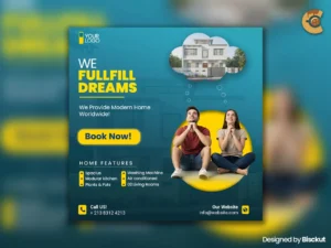 Modern commercial real estate flyer PSD template to promote properties, fully editable and ideal for agencies or realtors.