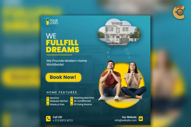 Modern commercial real estate flyer PSD template to promote properties, fully editable and ideal for agencies or realtors.