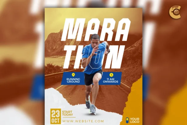 Free marathon flyer template with editable details, perfect for promoting races, fun runs, or athletic events.