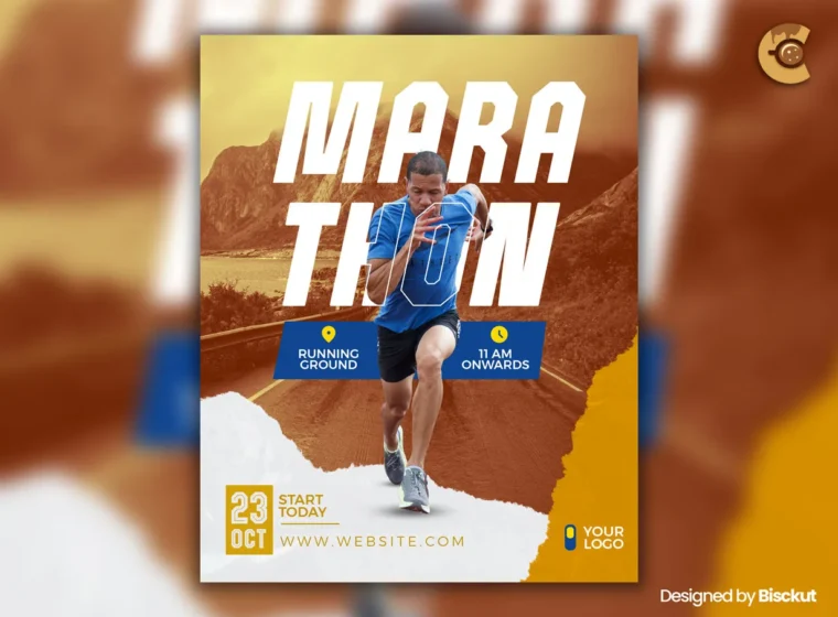 Free marathon flyer template with editable details, perfect for promoting races, fun runs, or athletic events.