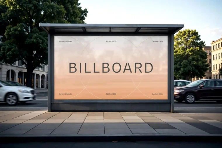 Urban billboard mockup showcasing design in a realistic, customizable setting with natural lighting and depth.
