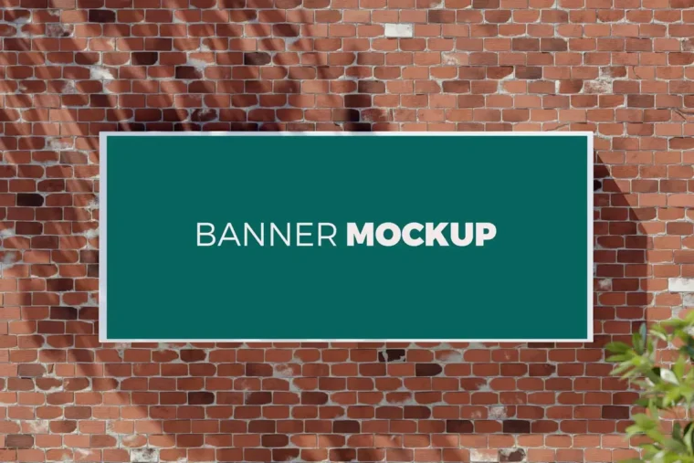 Free editable PSD banner mockup with green background for advertising projects.