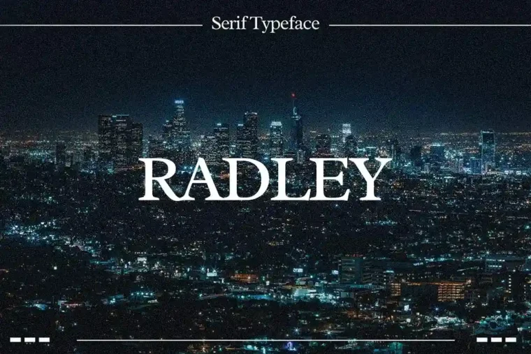 Preview of Radley Serif Font showcasing elegant old-style serif letterforms, ideal for vintage business branding, editorial design, and professional layouts.