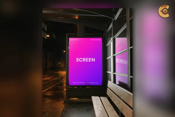 Vertical subway billboard mockup PSD with realistic reflections, perfect for advertising and branding presentations.