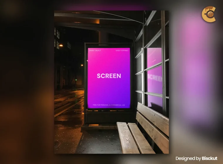 Vertical subway billboard mockup PSD with realistic reflections, perfect for advertising and branding presentations.