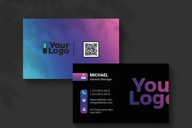 Trending business card PSD with gradient and QR—clean, professional layout for creatives, startups, and business branding.