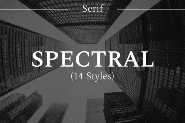 Spectral serif font in white text over a grayscale city background, featuring elegant high-contrast letterforms