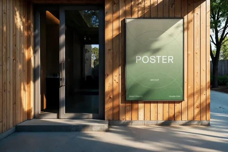 Free A4 poster PSD mockup in outdoor scene