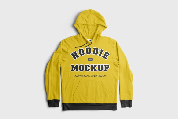 Realistic crumpled hoodie mockup with custom design applied for branding presentation.
