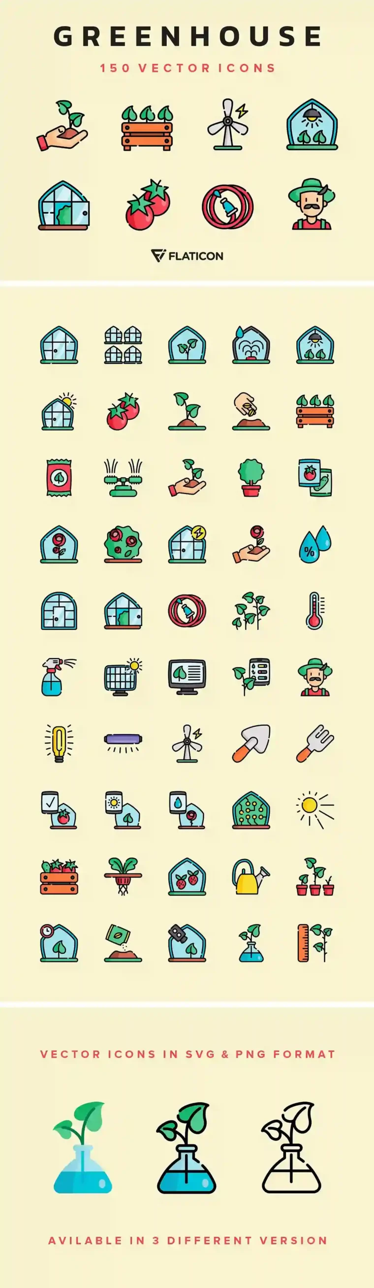 Greenhouse icons set in SVG and PNG format for eco-friendly and sustainable design