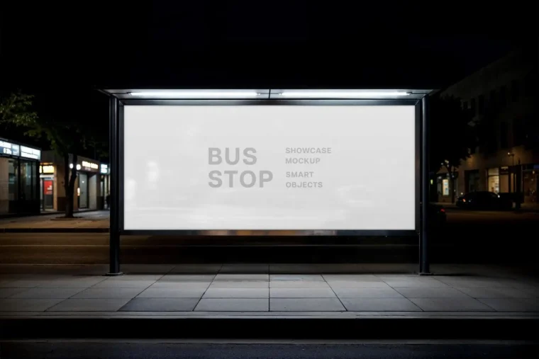 Photorealistic bus stop poster mockup for urban branding